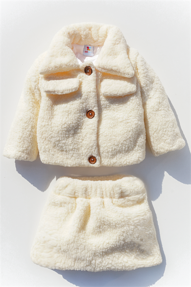 Kız Bebek Ve Çocuk Müslin Astarlı Peluş Etekli Takım