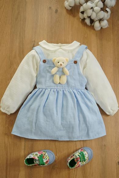 Kız Bebek Ve Çocuk Oyuncak Ayıcık Müslin Pamuklu Elbise