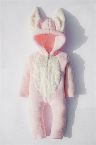 Kız Bebek Ve Çocuk Peluş Pembe Patikli Tavşan Tulum