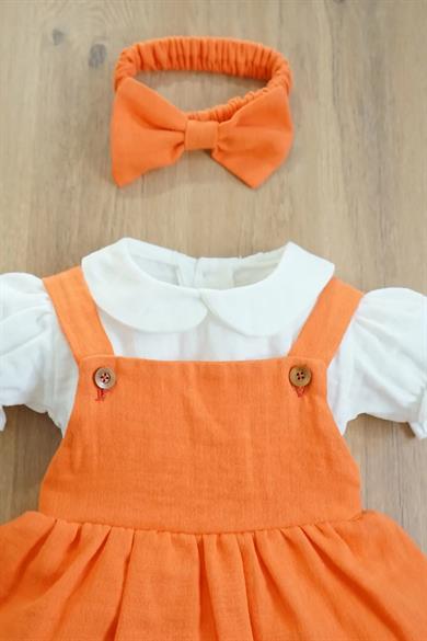 Kız Bebek ve Çocuk Turuncu Müslin Elbisesi