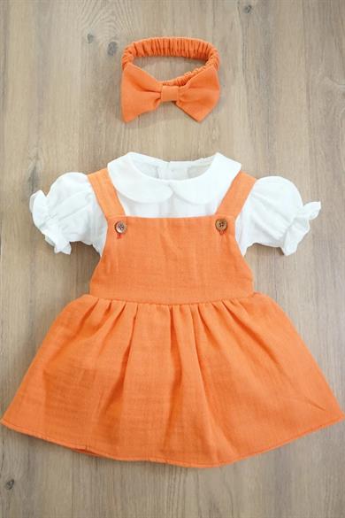 Kız Bebek ve Çocuk Turuncu Müslin Elbisesi