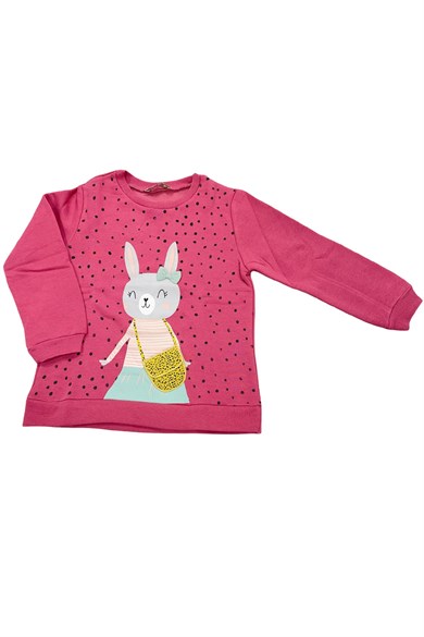 Kız Çocuk Fuşya Tavşan Desenli Sweatshirt