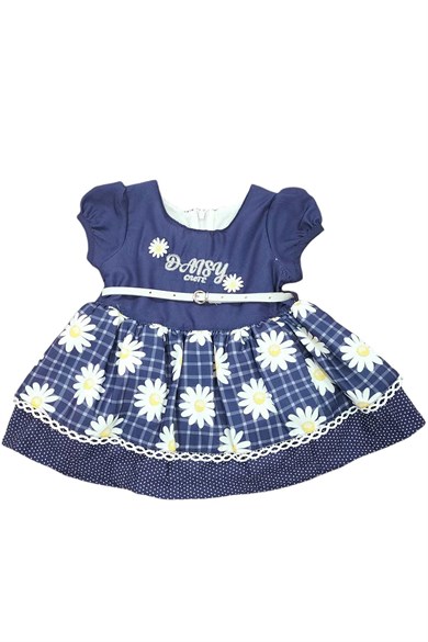 Kız Çocuk Kemerli Çiçekli Doğal Elbise