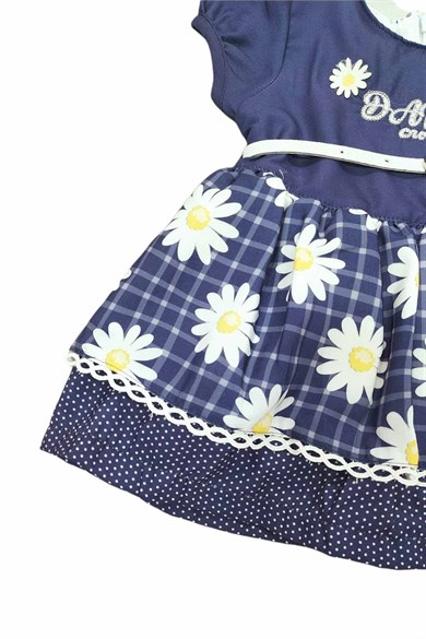 Kız Çocuk Kemerli Çiçekli Doğal Elbise