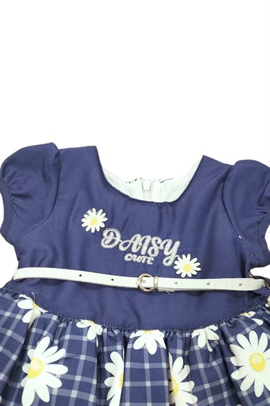 Kız Çocuk Kemerli Çiçekli Doğal Elbise