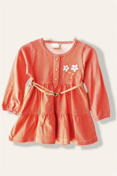 Kız Çocuk Puantiyeli Kemerli Elbise 