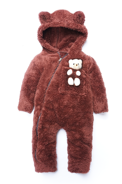 Kız Erkek Bebek Ve Çocuk Kapüşonlu Ayıcıklı Peluş Tulum