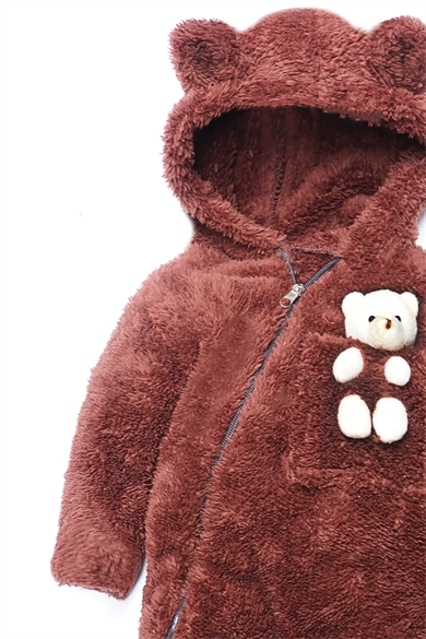 Kız Erkek Bebek Ve Çocuk Kapüşonlu Ayıcıklı Peluş Tulum