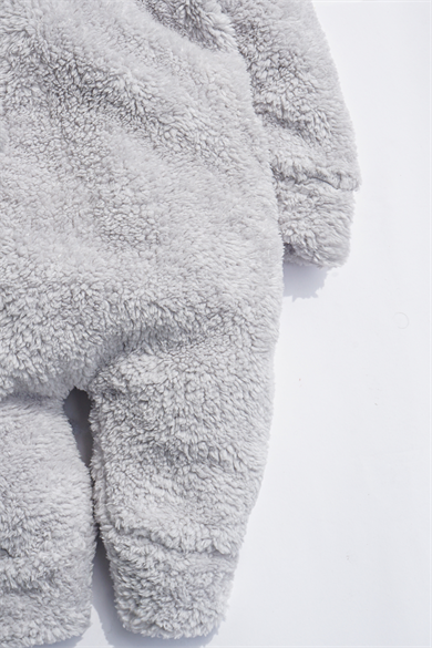 Kız Erkek Bebek Ve Çocuk Kapüşonlu Gri Peluş Tulum