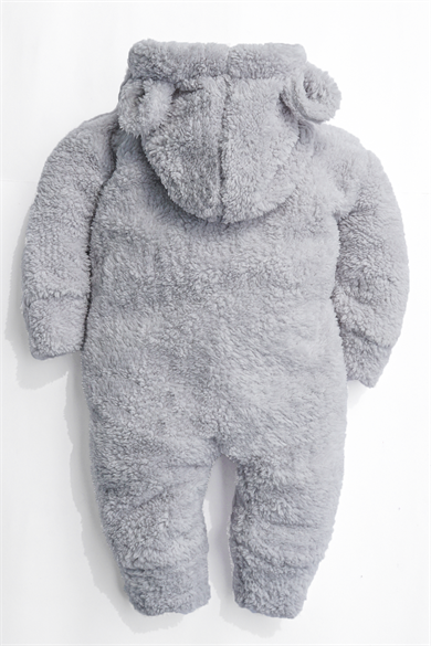 Kız Erkek Bebek Ve Çocuk Kapüşonlu Gri Peluş Tulum