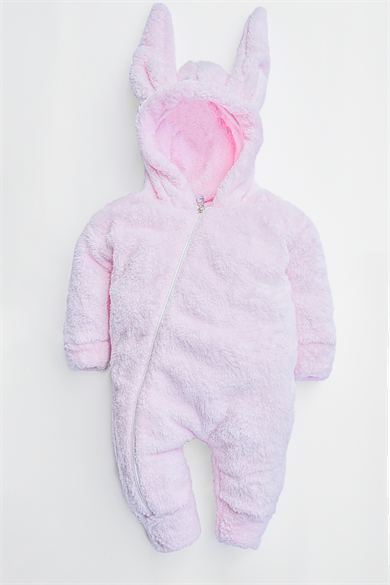 Kız Erkek Bebek Ve Çocuk Kapüşonlu Peluş Pembe Tavşan Tulum