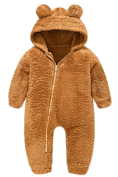 Kız Erkek Bebek Ve Çocuk Kapüşonlu Peluş Ayıcık Tulum