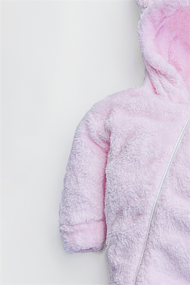Kız Erkek Bebek Ve Çocuk Kapüşonlu Peluş Pembe Tavşan Tulum