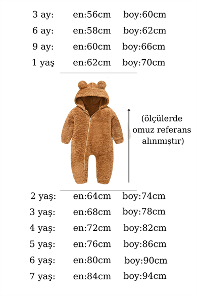 Kız Erkek Bebek Ve Çocuk Kapüşonlu Peluş Ayıcık Tulum