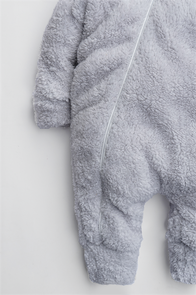 Kız Erkek Bebek Ve Çocuk Kapüşonlu Peluş Gri Tavşan Tulum