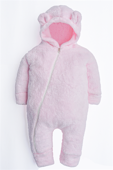 Kız Erkek Bebek Ve Çocuk Kapüşonlu Pembe Peluş Tulum