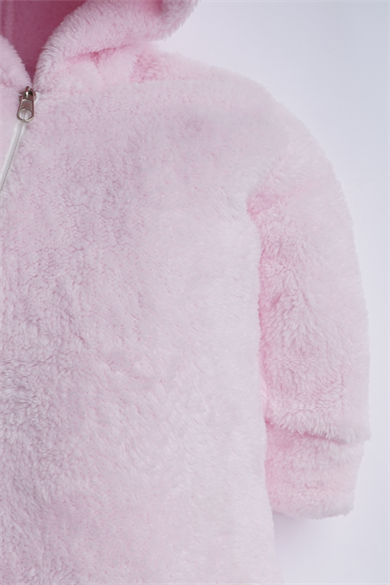 Kız Erkek Bebek Ve Çocuk Kapüşonlu Pembe Peluş Tulum