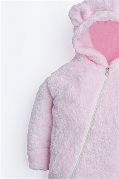 Kız Erkek Bebek Ve Çocuk Kapüşonlu Pembe Peluş Tulum