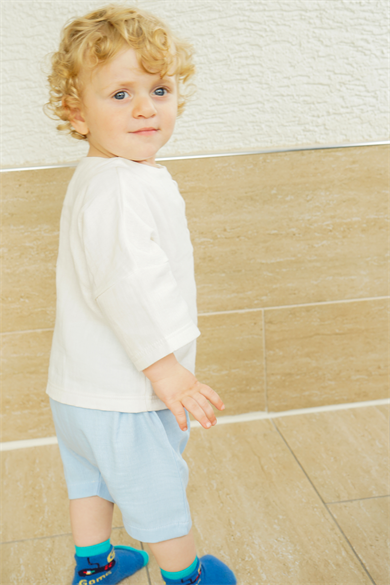 Mavi Erkek Kız Bebek Şortlu Oversize Takım