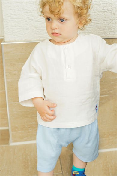 Mavi Erkek Kız Bebek Şortlu Oversize Takım