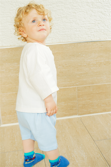 Mavi Erkek Kız Bebek Şortlu Oversize Takım