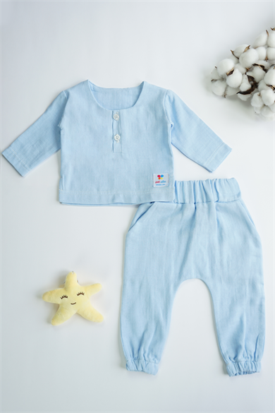 Mavi Erkek Kız Bebek Uzun Kollu İkili Takım