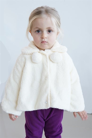 Peluş Kız Çocuk Yüzde Yüz Pamuklu Müslin İç Astarlı Ponponlu Welsoft Mont