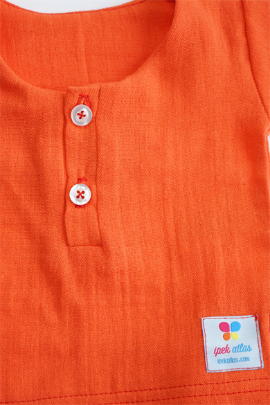 Turuncu Erkek Bebek Müslin Kısa Kollu Takım