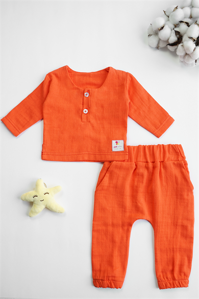 Turuncu Erkek Bebek Ve Çocuk Uzun Kollu Takım