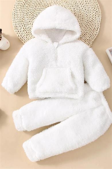 Unisex Peluş Kapüşonlu Weolsuft İkili Takım 