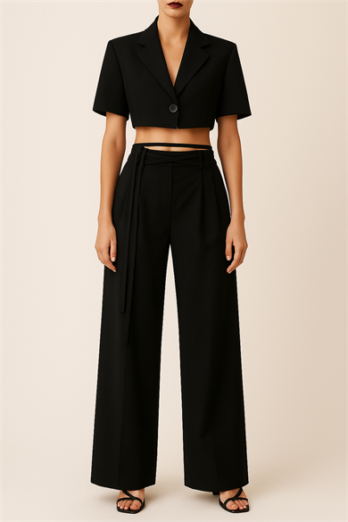 X Nurbeli Kadın Bağcık Detaylı Pileli Yüksek Bel Palazzo Pantolon