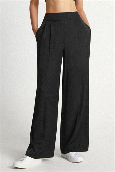 X Nurbeli Kadın Gizli Fermuar Kapama Kuşaklı Siyah Palazzo Pantolon