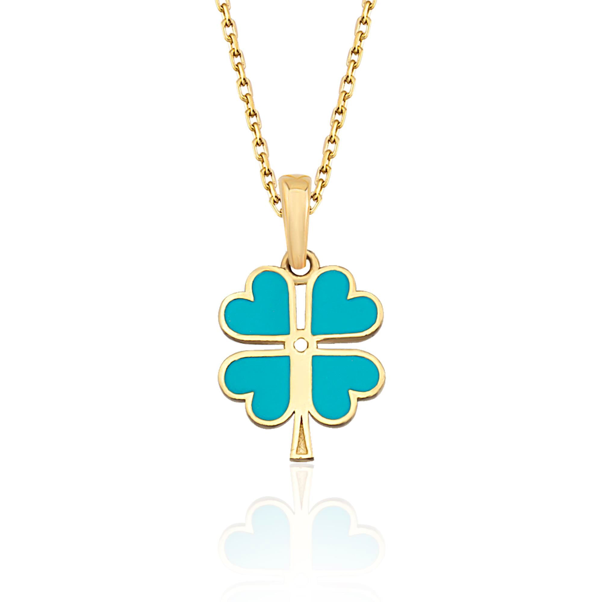 14 Ayar Altın Mineli Yonca Kolye Büyük Boy