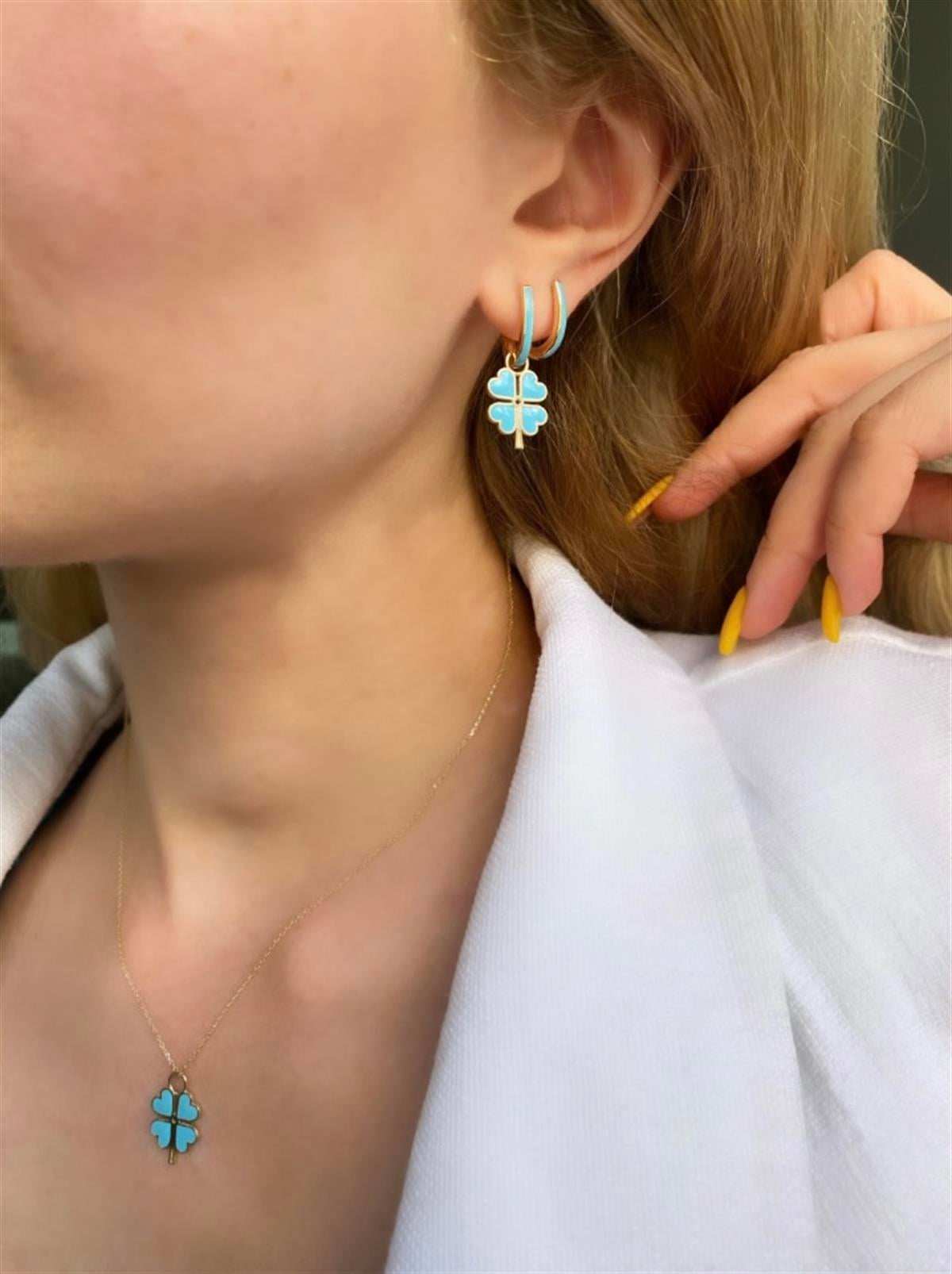 14 Ayar Altın Mineli Yonca Küpe 