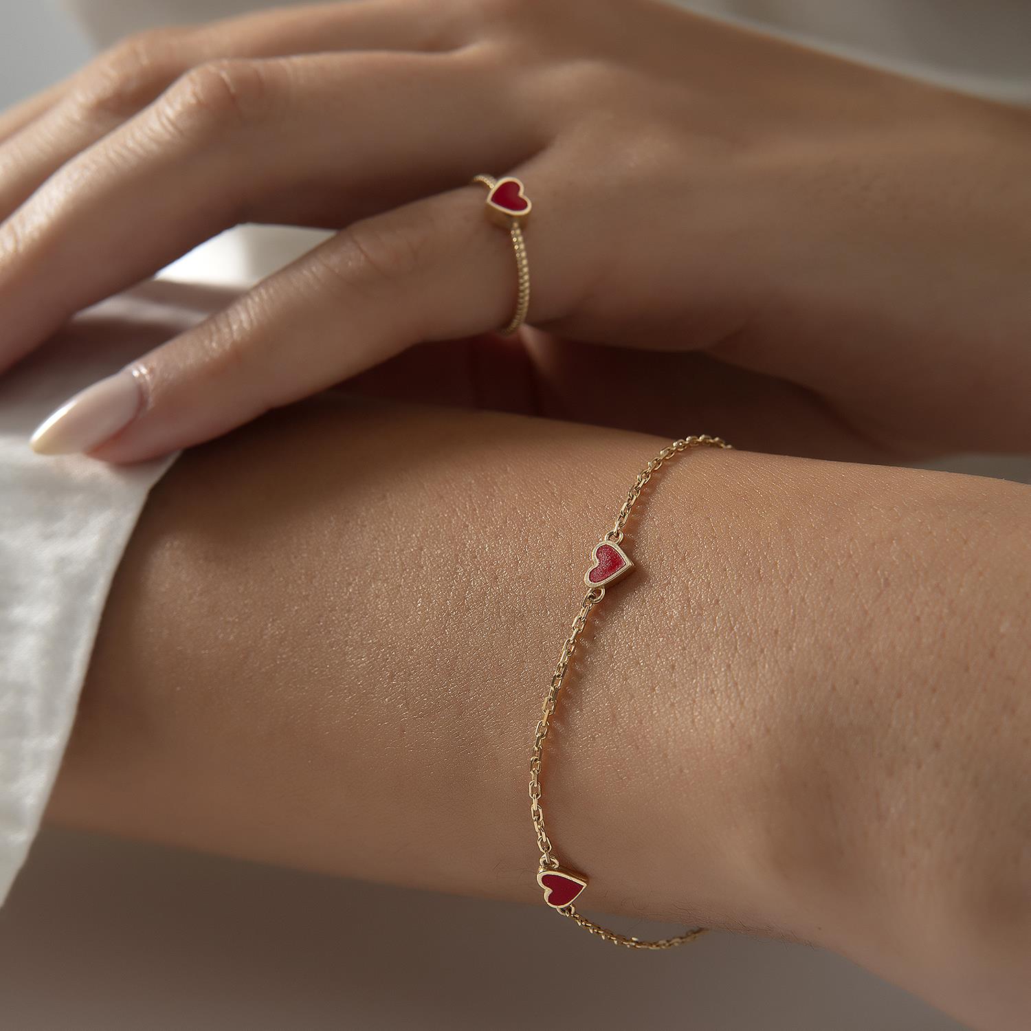 14K Gold 3-Piece Love Enamel Bracelet