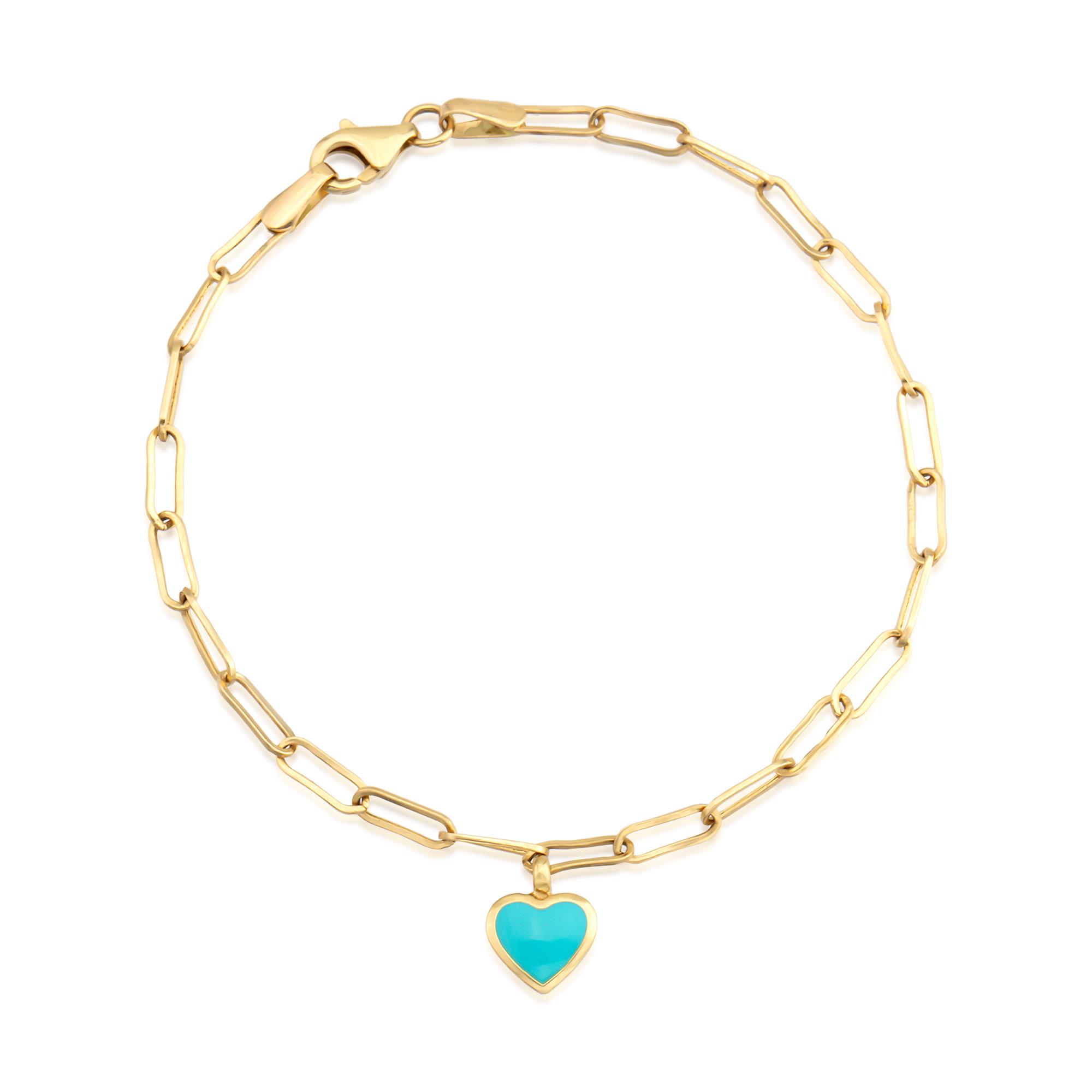 14 Ayar Altın Ataç Zincirli Mineli Kalp Sallantılı Bileklik