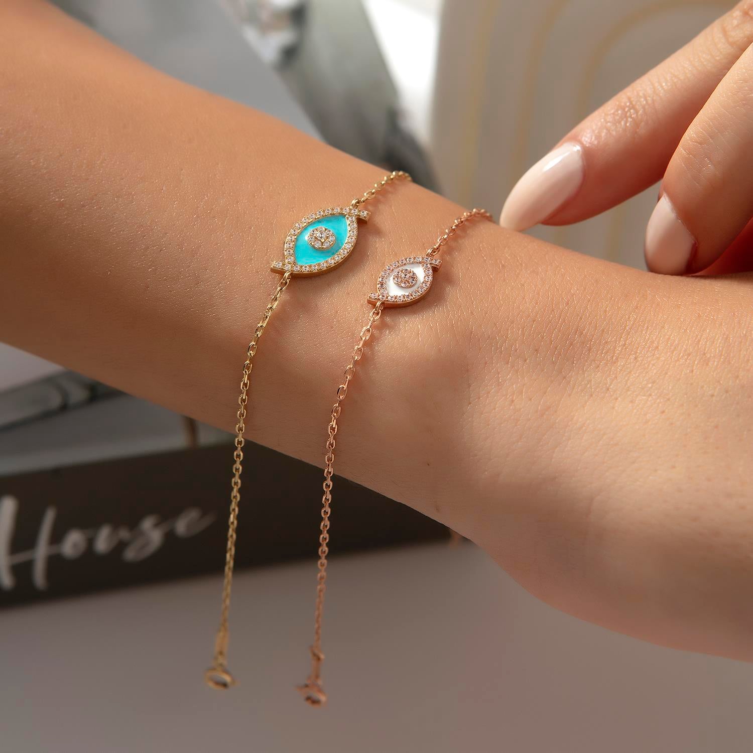 14K Gold Enamel Big Eye Bracelet