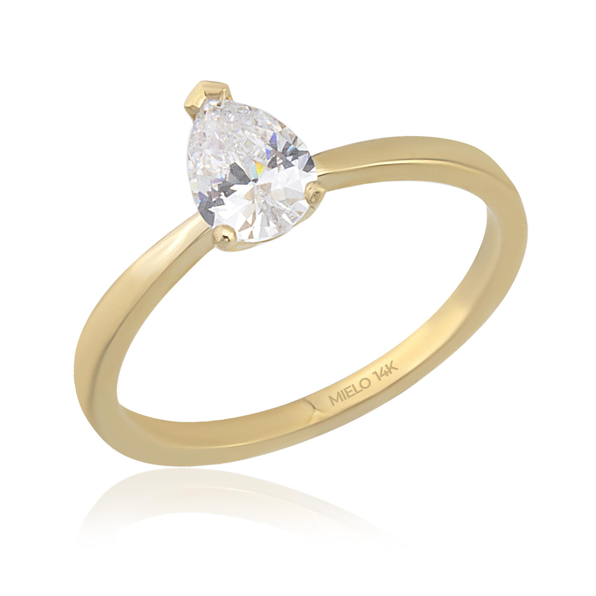 14 Ayar Altın Damla Tektaş Yüzük