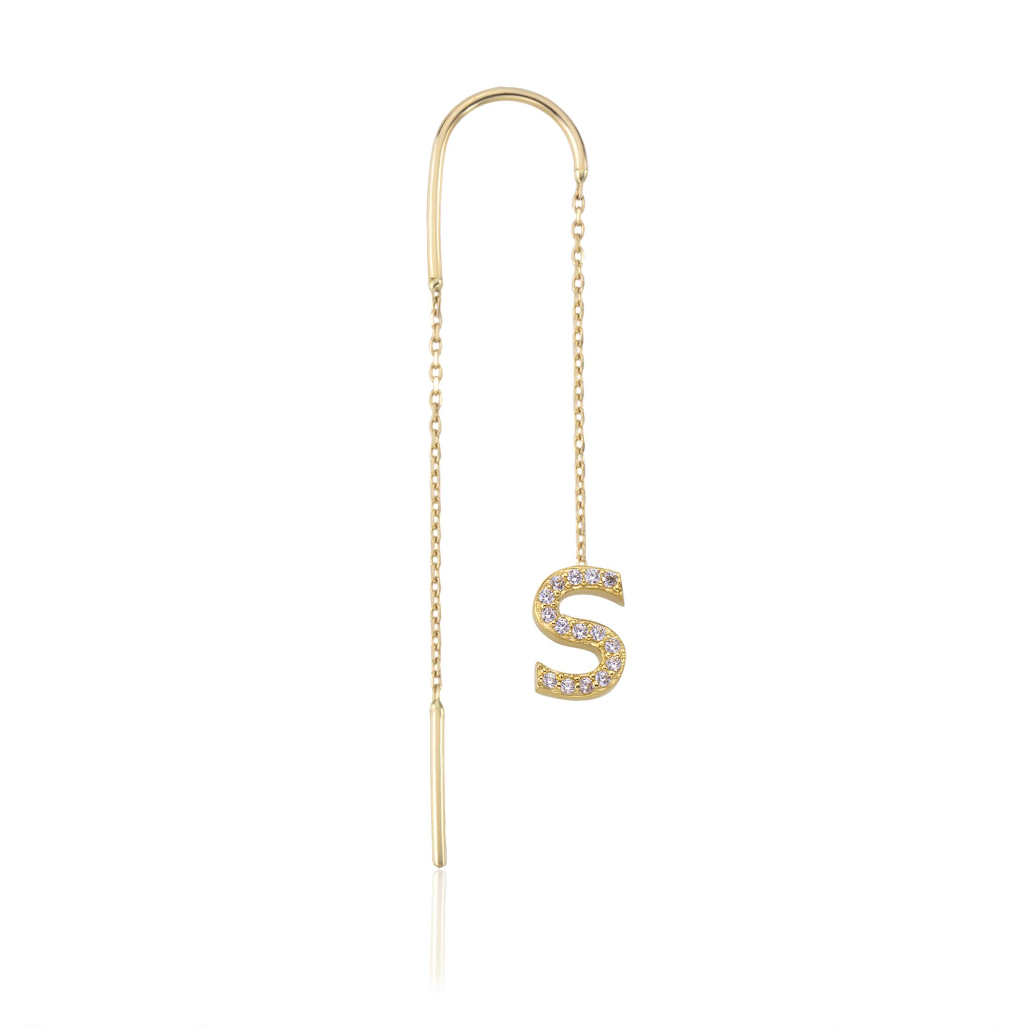 14 Ayar Altın Delgada Harf Tek Küpe