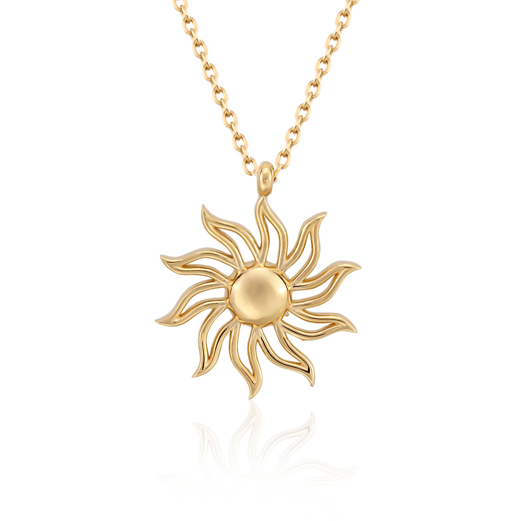 14K Gold Sun Pendent Necklace