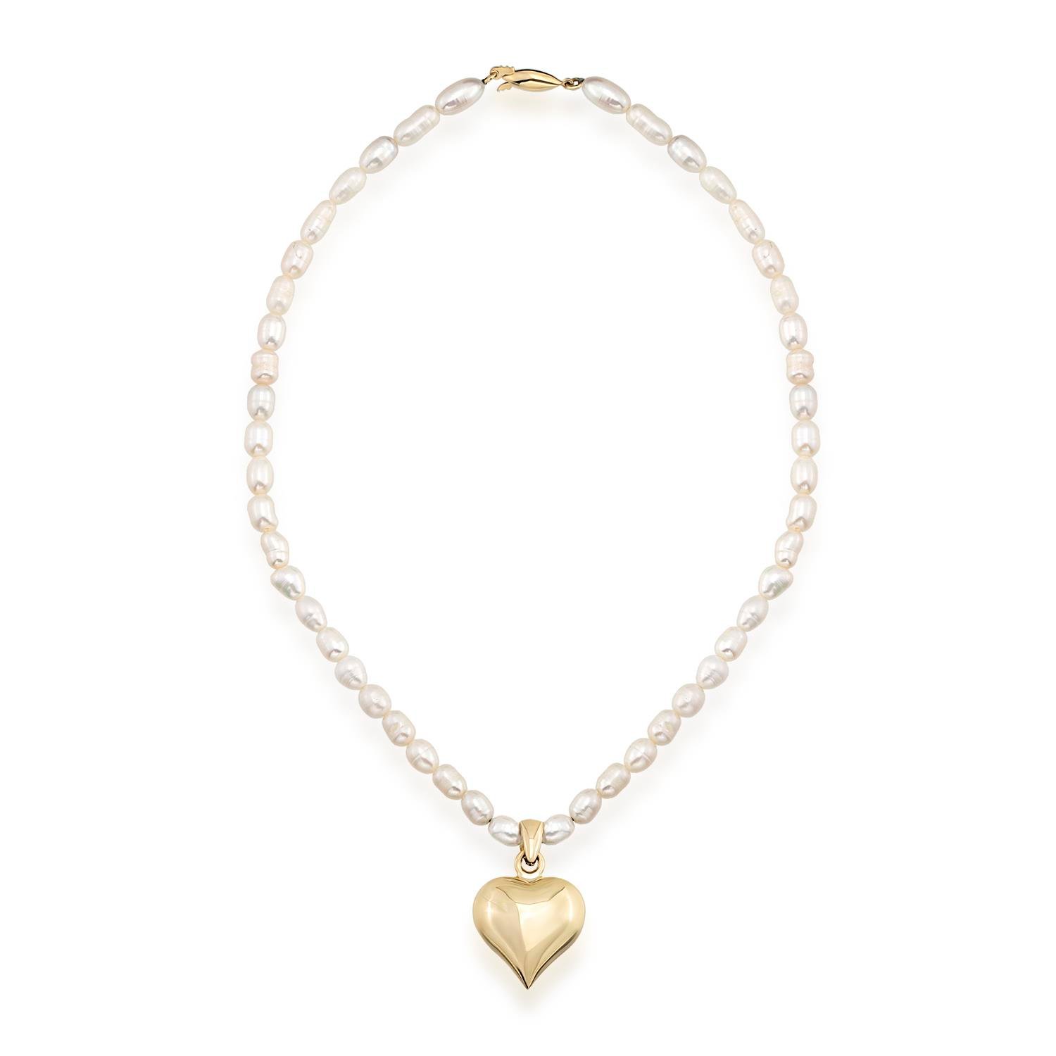 14K Gold Pearl Heart Necklace