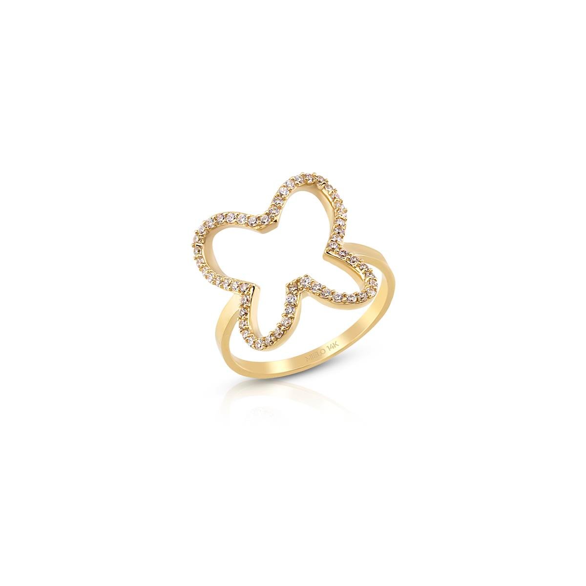 14 Ayar Altın Kelebek Geometrik Yüzük 