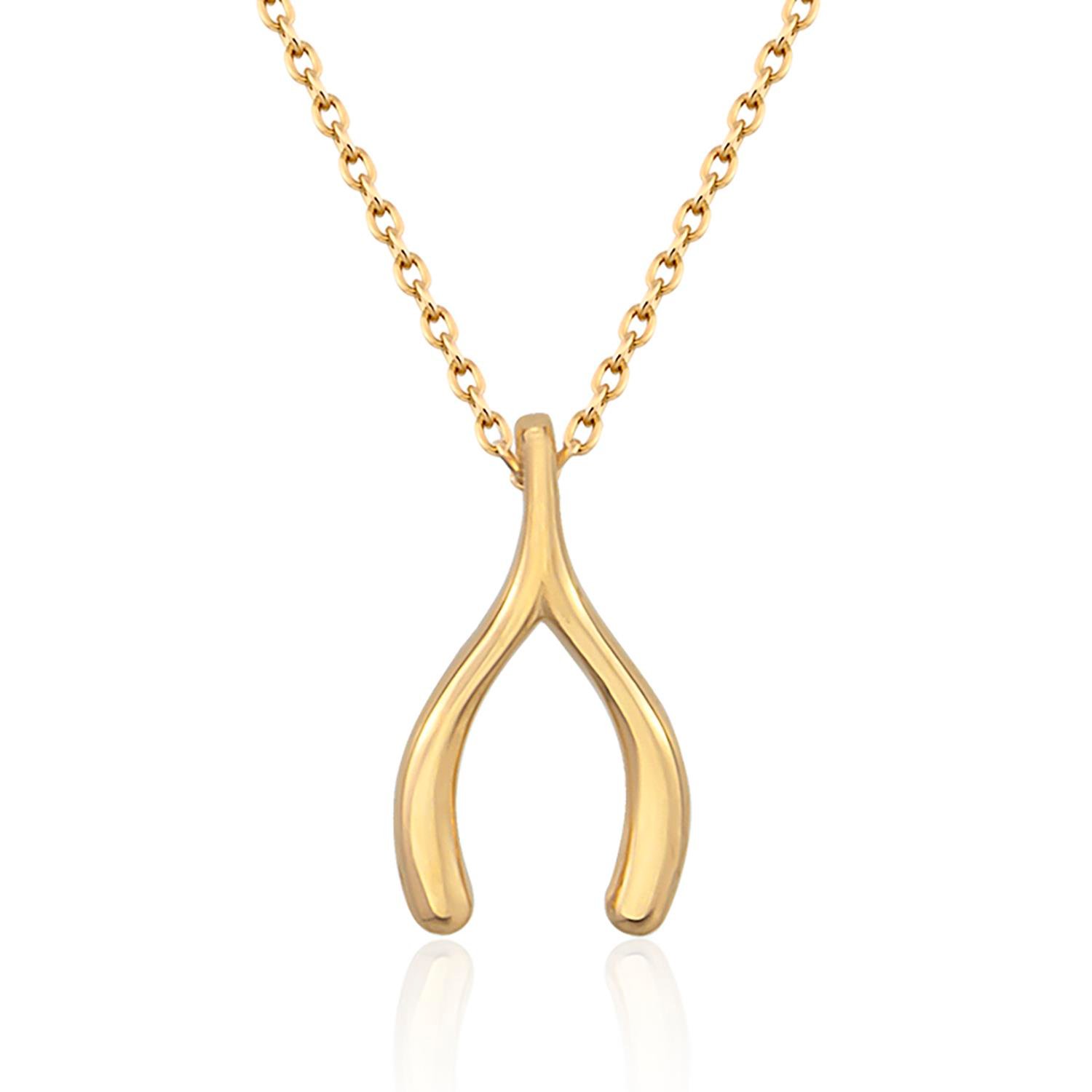14K Gold Wishbone Pendant Necklace