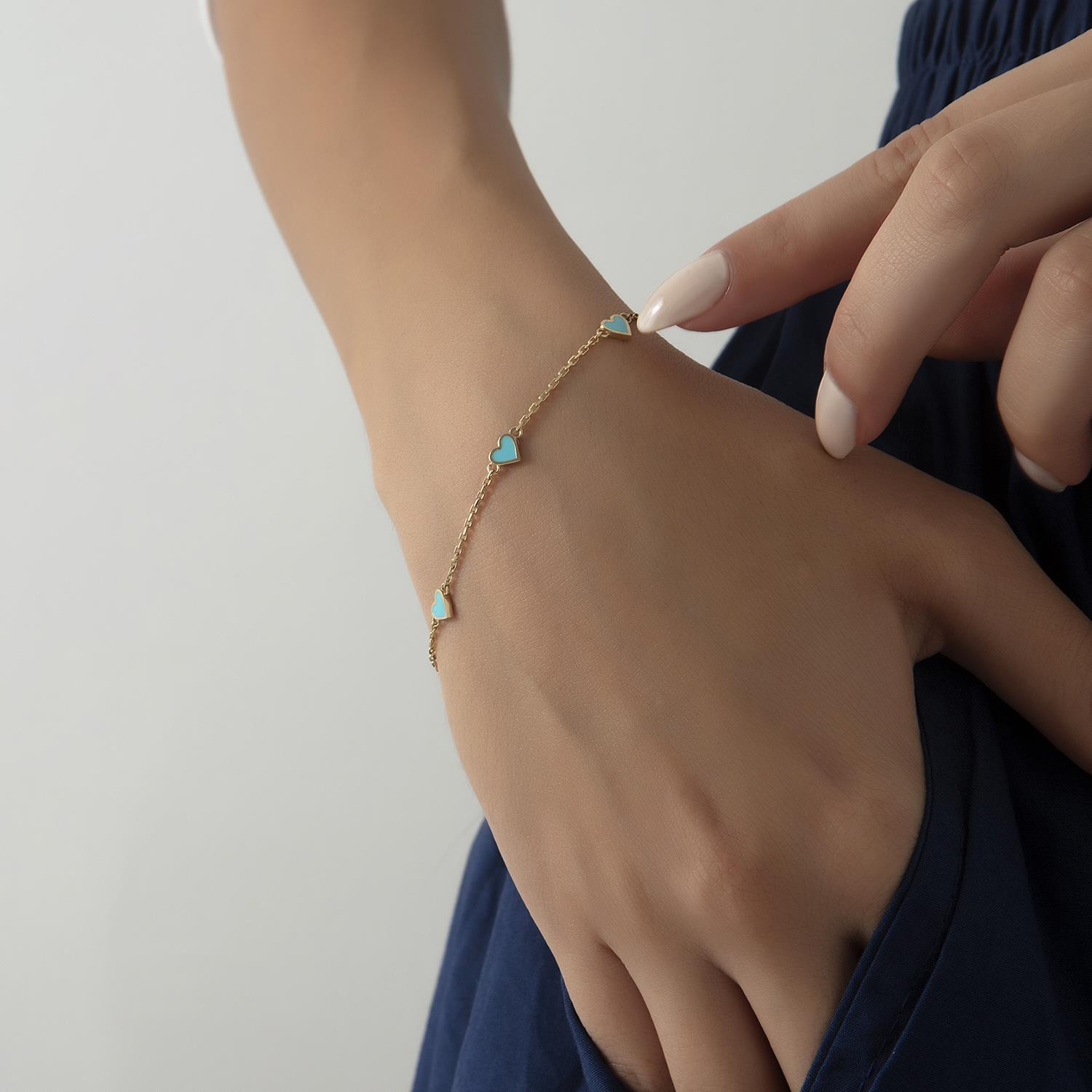 14K Gold 5-Piece Love Enamel Bracelet