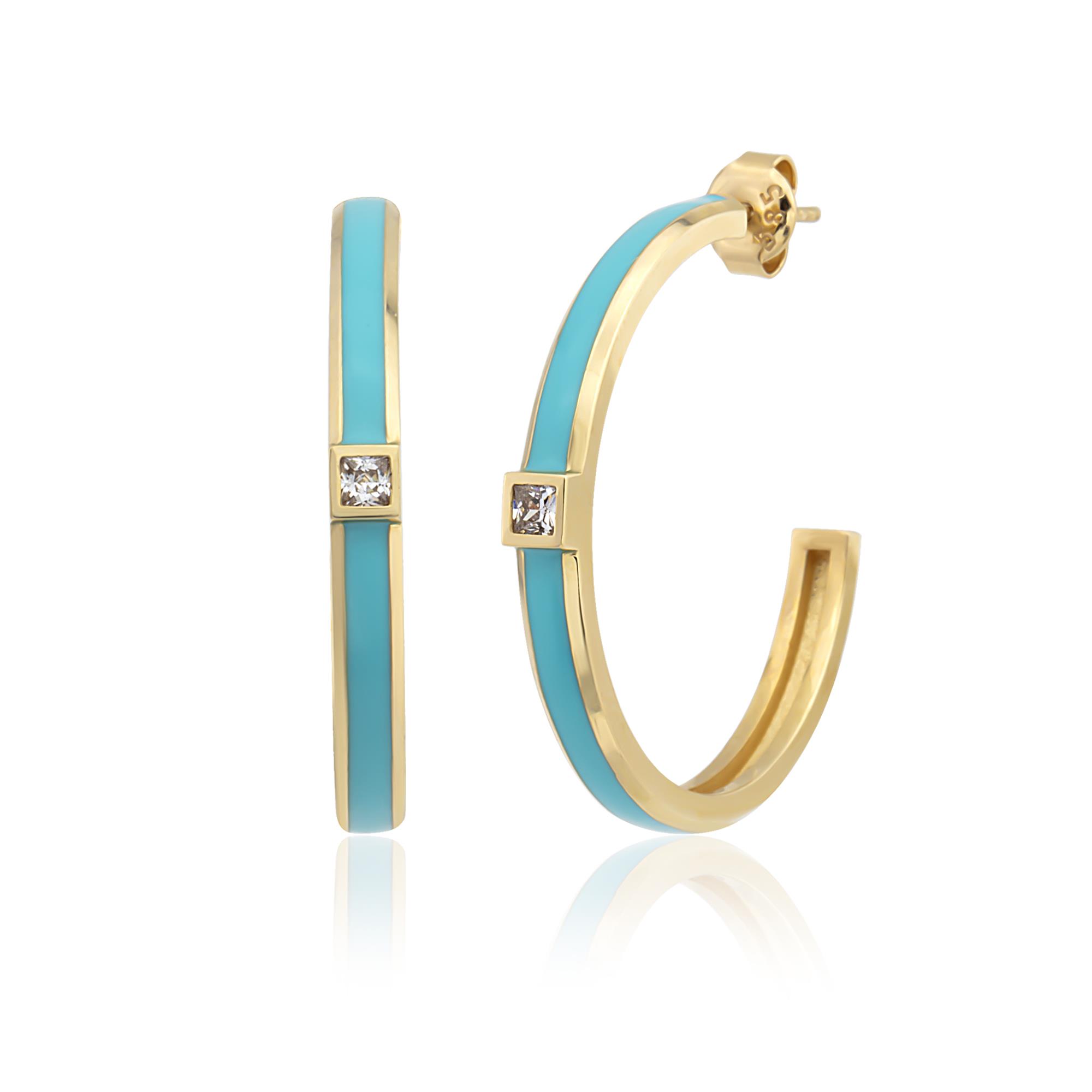 14K Gold Enamel Emily Half Hoop Large Earrings