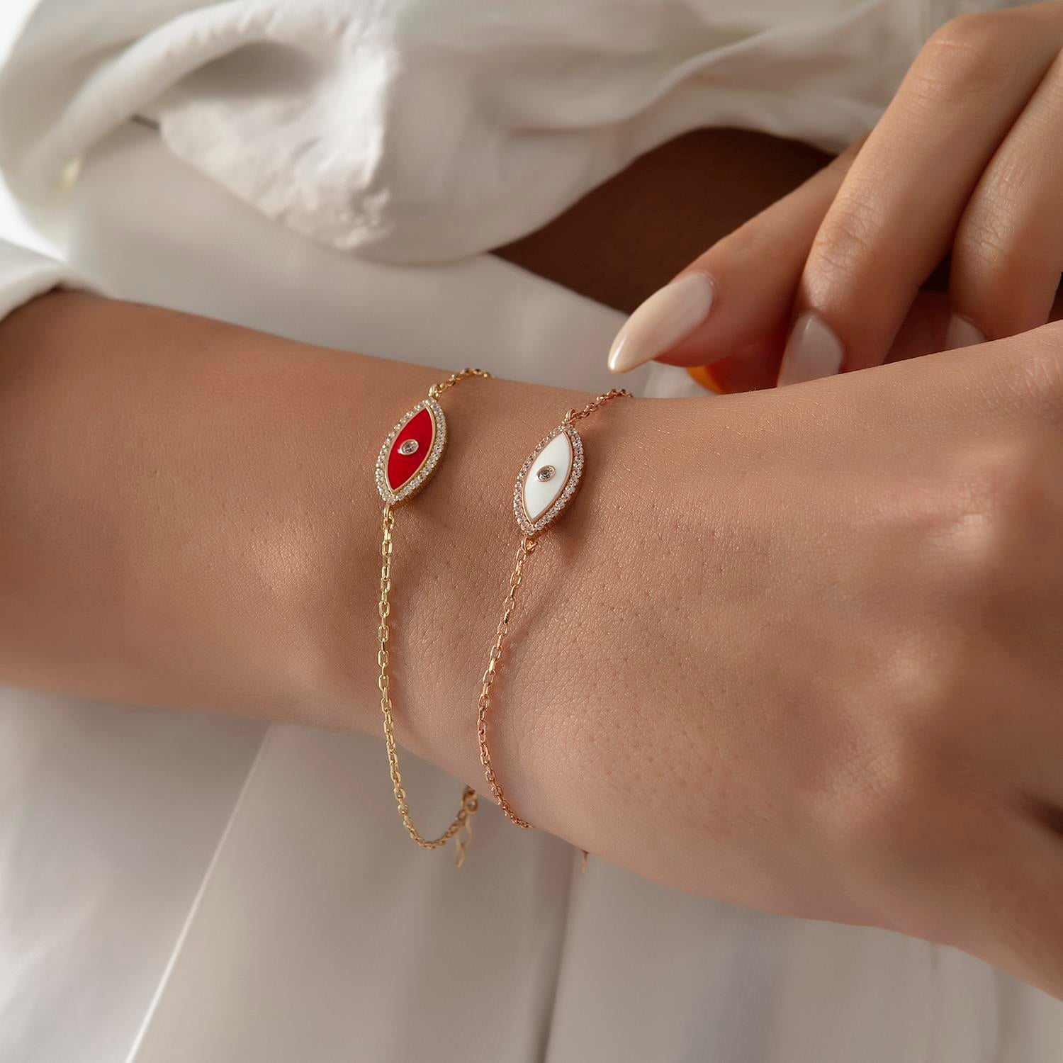 14K Gold Enamel Eye Bracelet