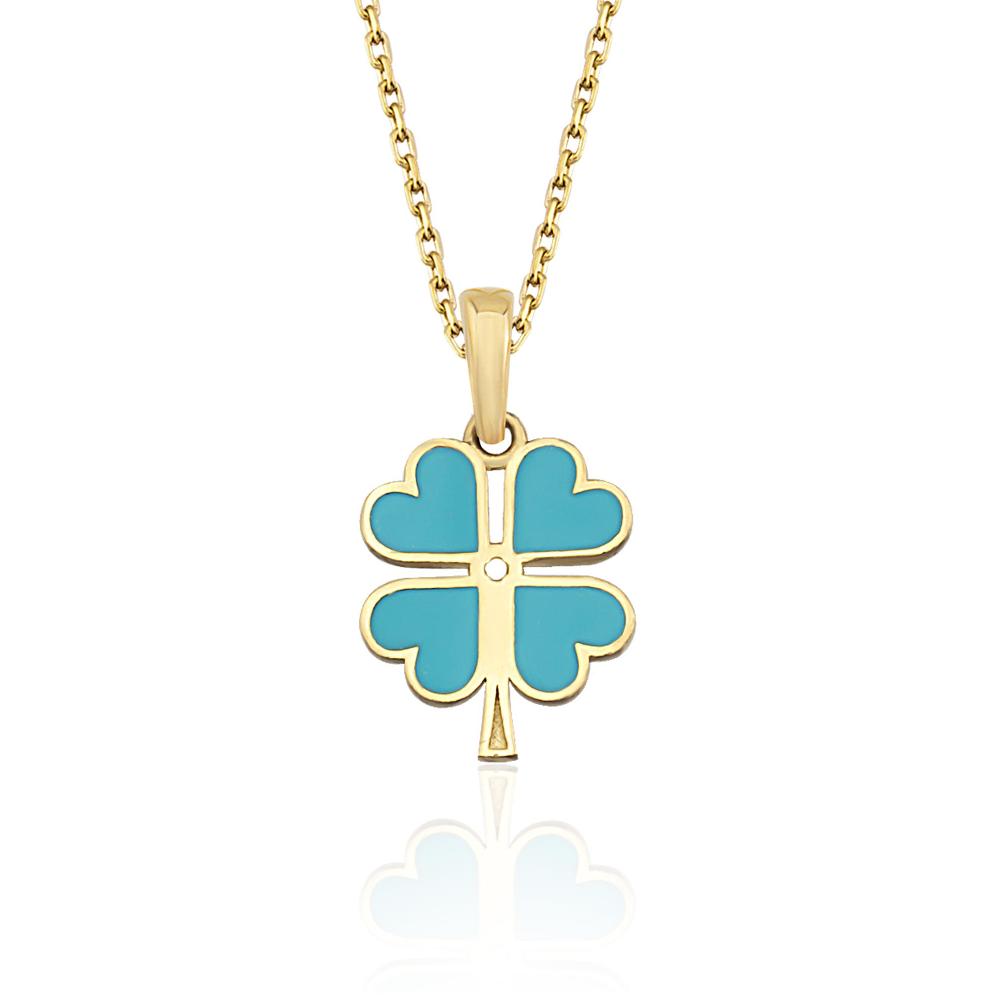 14 Ayar Altın Mineli Yonca Kolye Büyük Boy