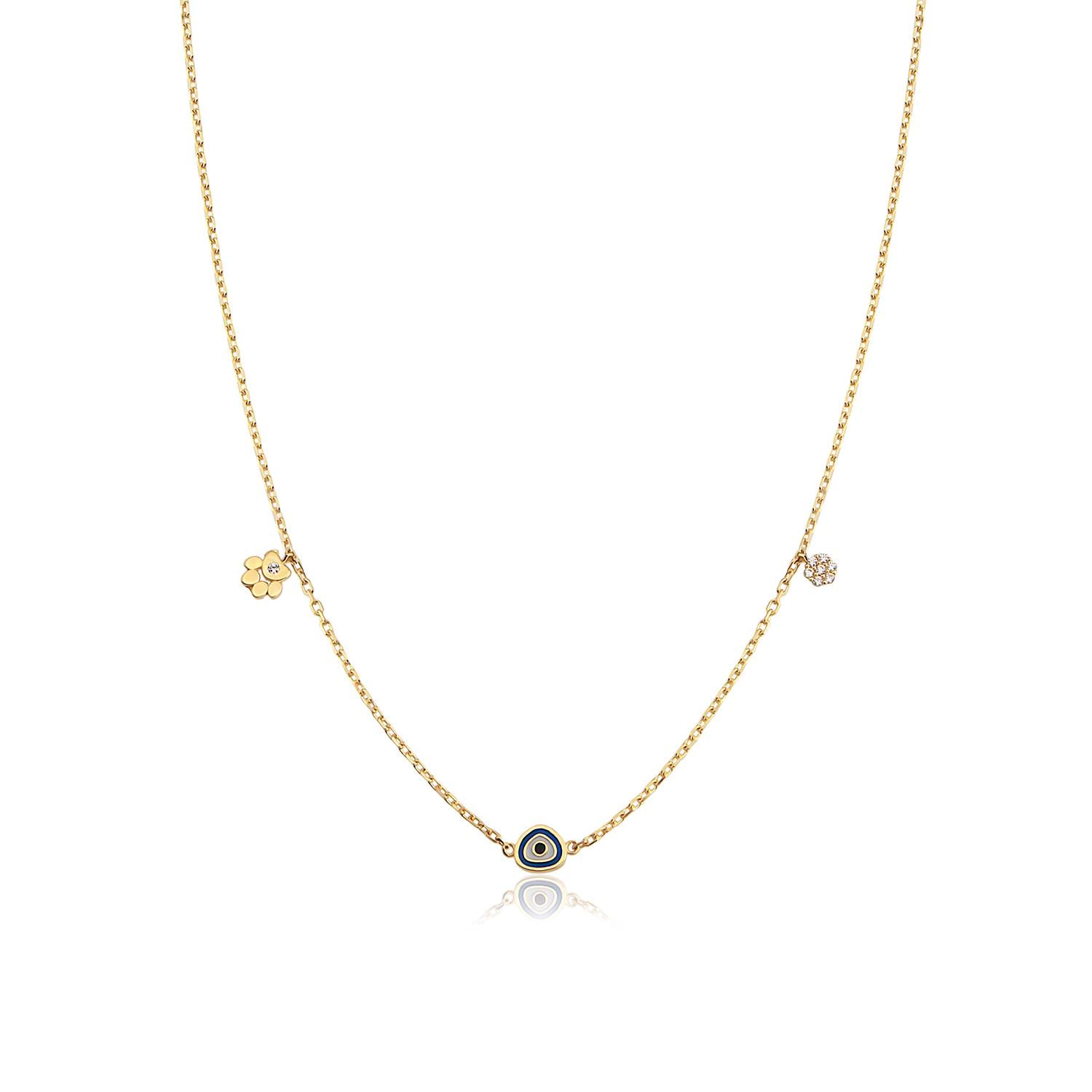 14K Gold Enamel Evil Eye Necklace