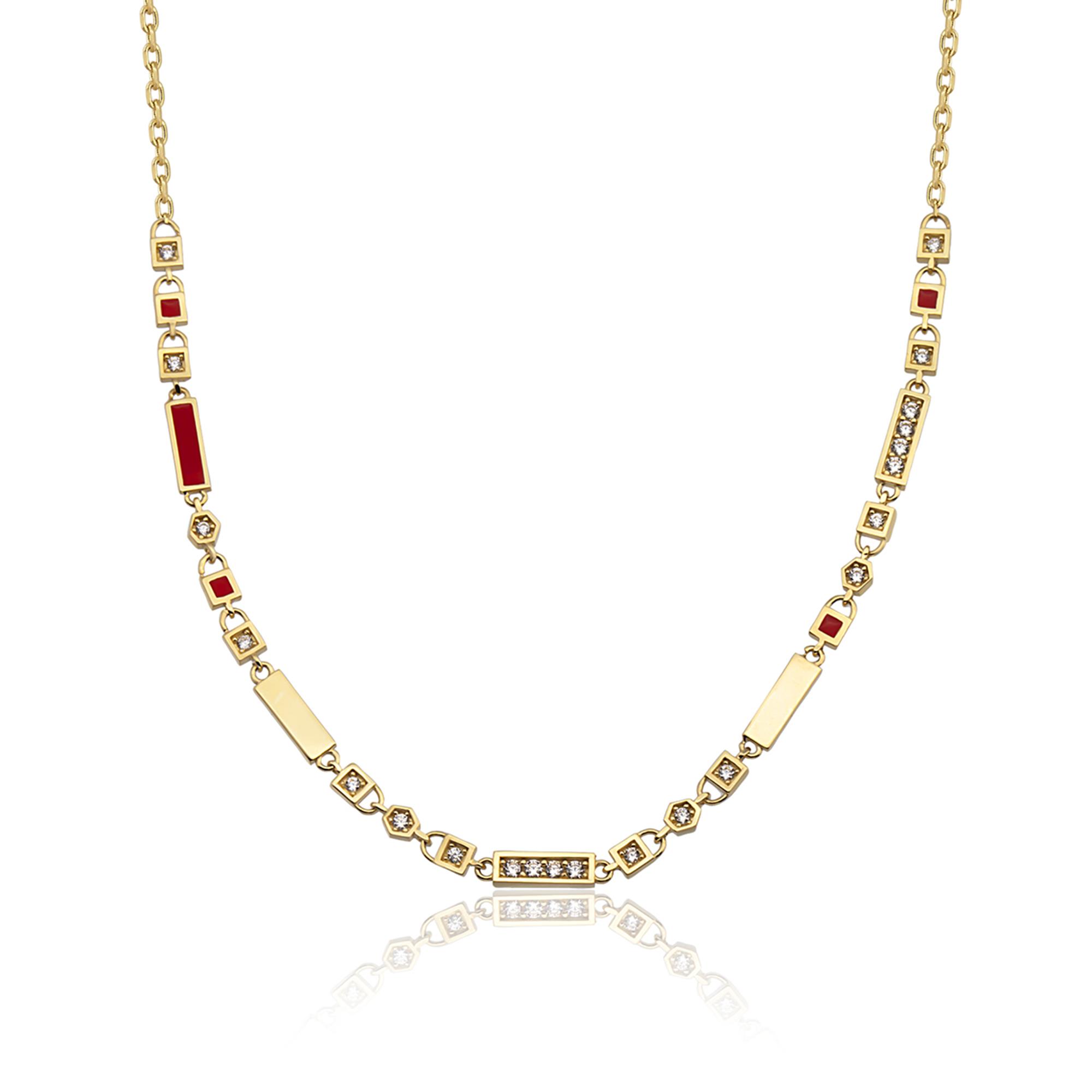 14K Gold Opera Enamel Necklace