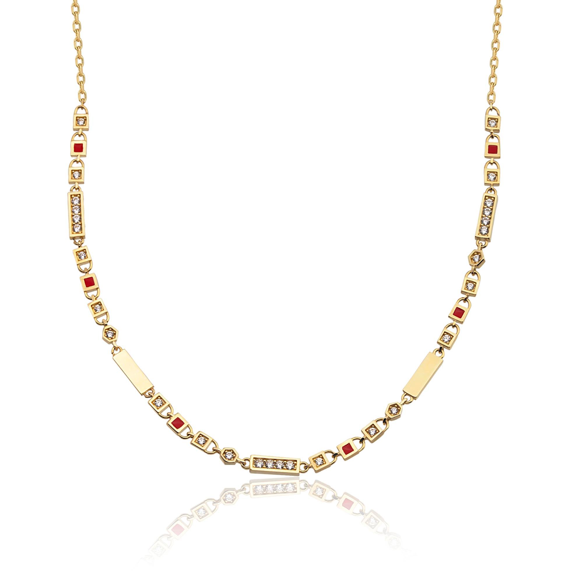 14K Gold Opera Enamel Necklace